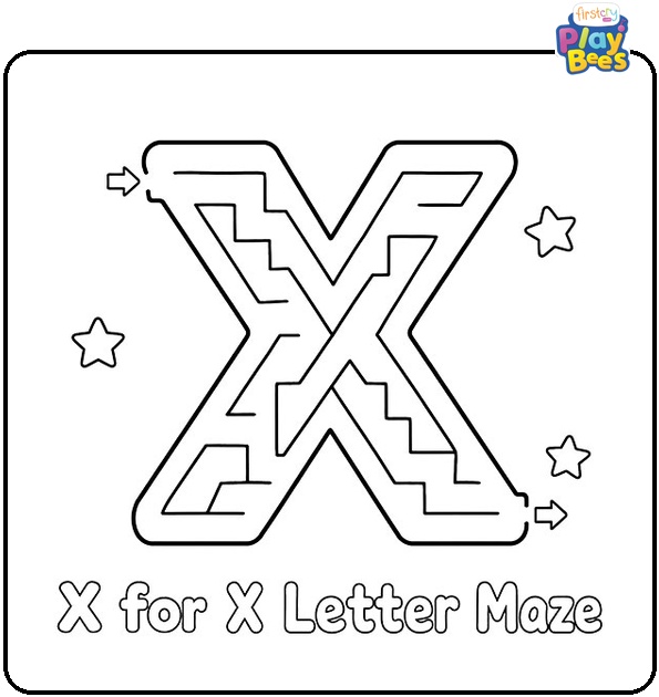 X for X Letter Maze Coloring Page X for X Letter Maze Coloring Page
