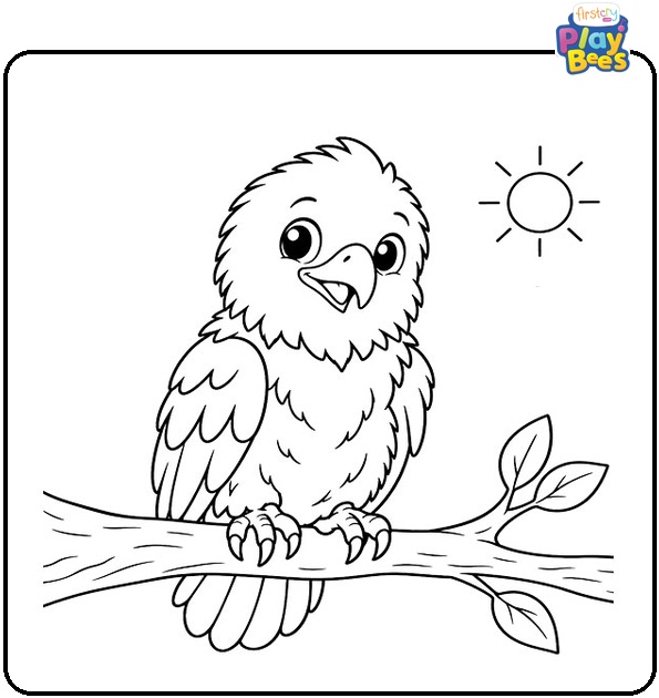 Baby Bald Eagle on a Branch Coloring Page