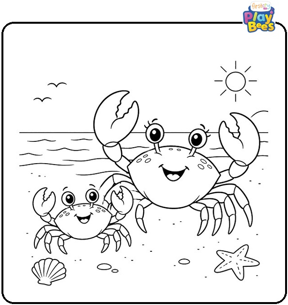 Baby Crab and Mommy Crab Coloring Page