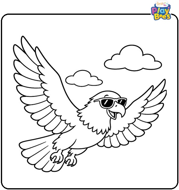Bald Eagle Flying with Sunglasses Coloring Page