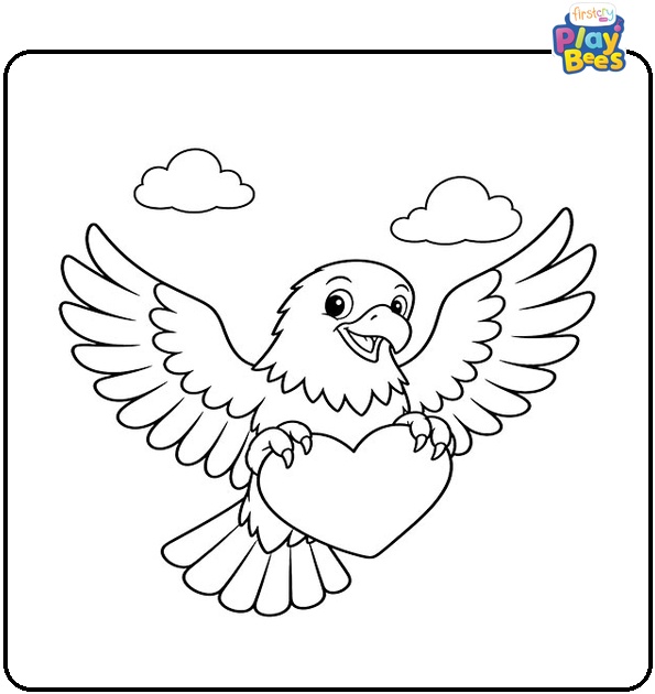 Bald Eagle Holding a Love Heart Coloring Page