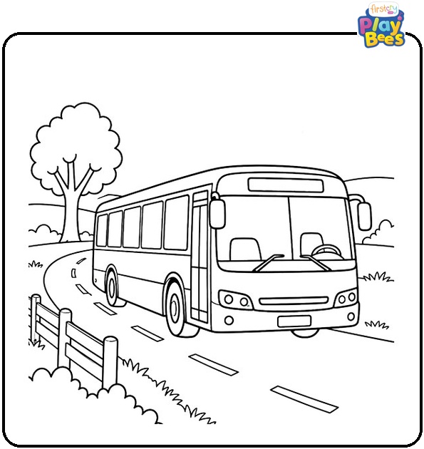Bus Driving on a Country Road Coloring Page