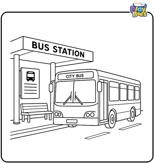 Bus Station Coloring Page