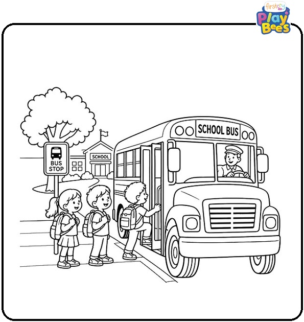 Bus With Children Coloring Page