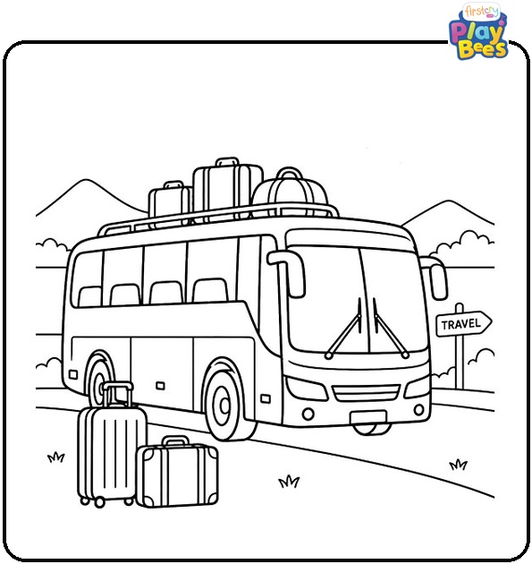 Bus With Luggage Coloring Page