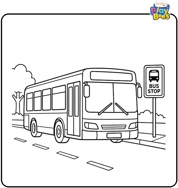Bus With a Stop Sign Coloring Page