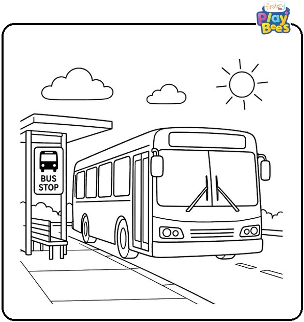 Bus at a Bus Stop Coloring Page