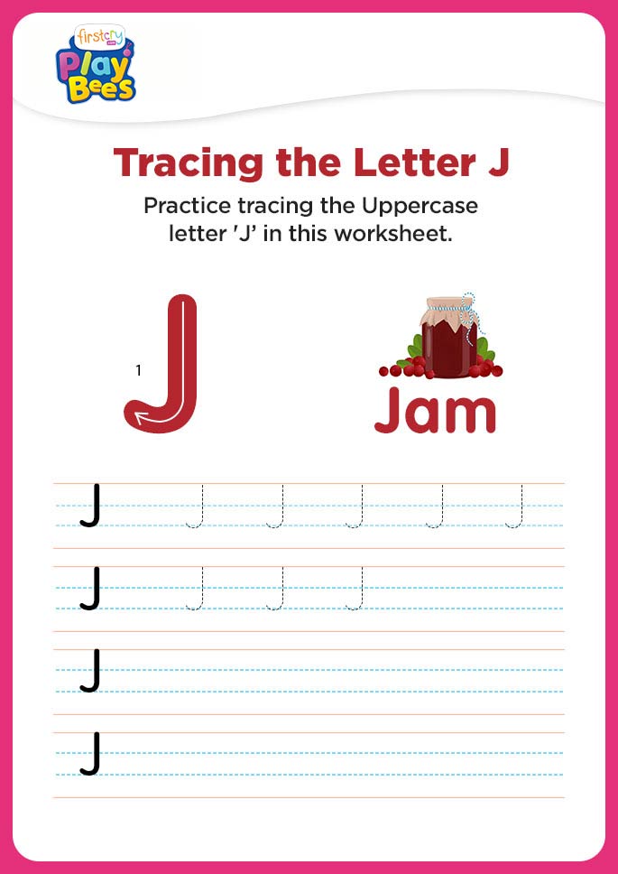 Capital Letter J tracing worksheet