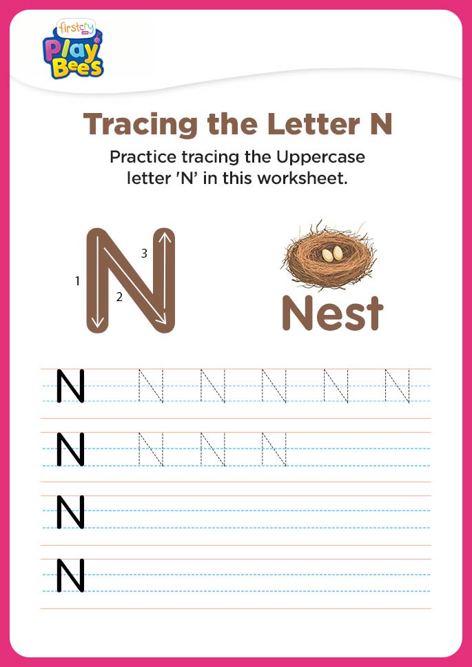 Capital Letter N tracing worksheet