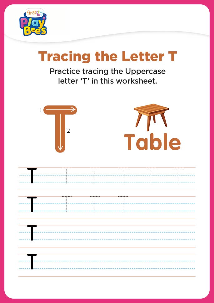 Capital Letter T tracing worksheet