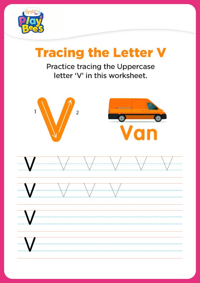 Capital Letter V tracing worksheet