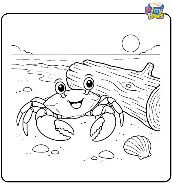 Crab Near a Log Coloring Page