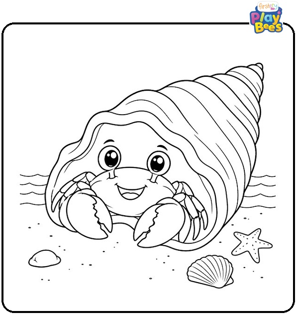 Crab Peeking from a Shell Coloring Page