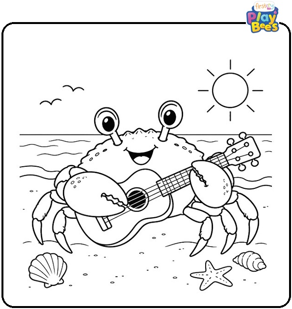 Crab Playing a Ukulele Coloring Page