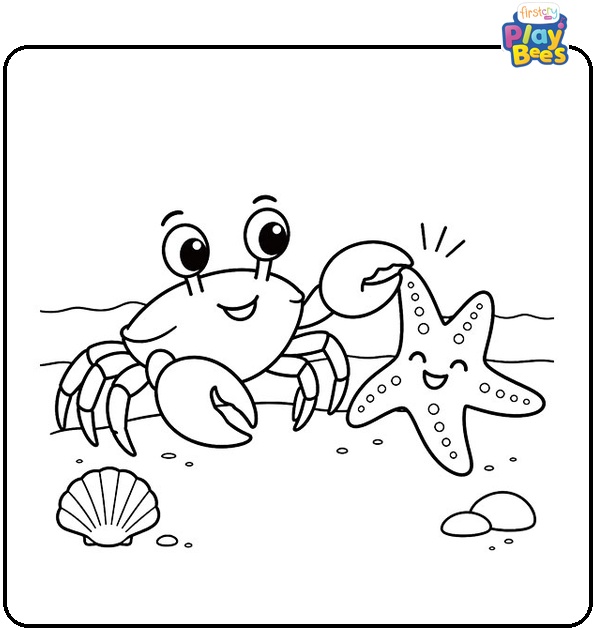 Crab Playing with a Starfish Coloring Page