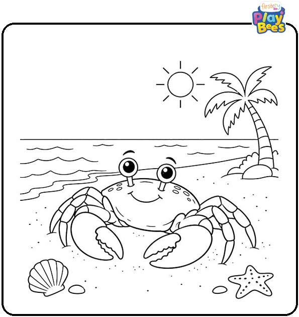 Crab Relaxing on the Beach Coloring Page