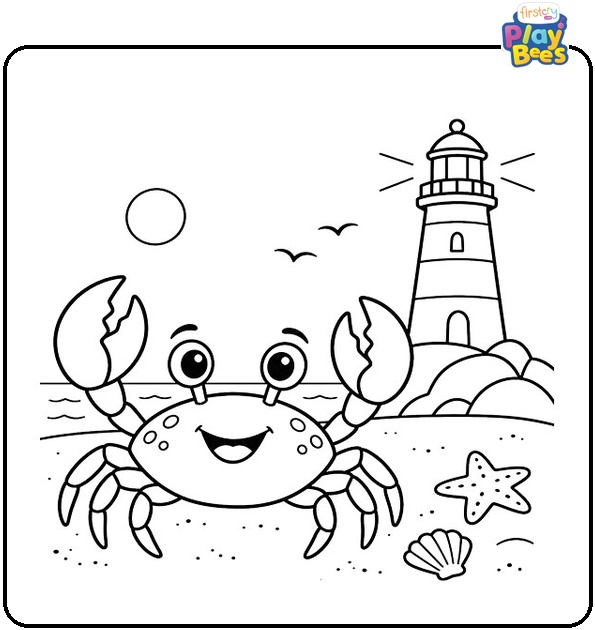 Crab and Lighthouse Coloring Page