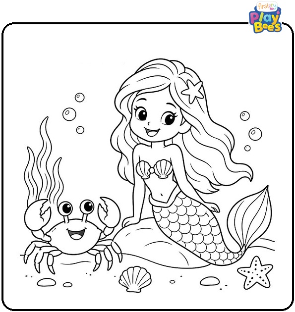 Crab and Mermaid Coloring Page