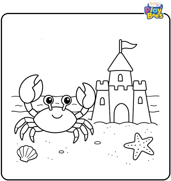 Crab and Sandcastle Coloring Page