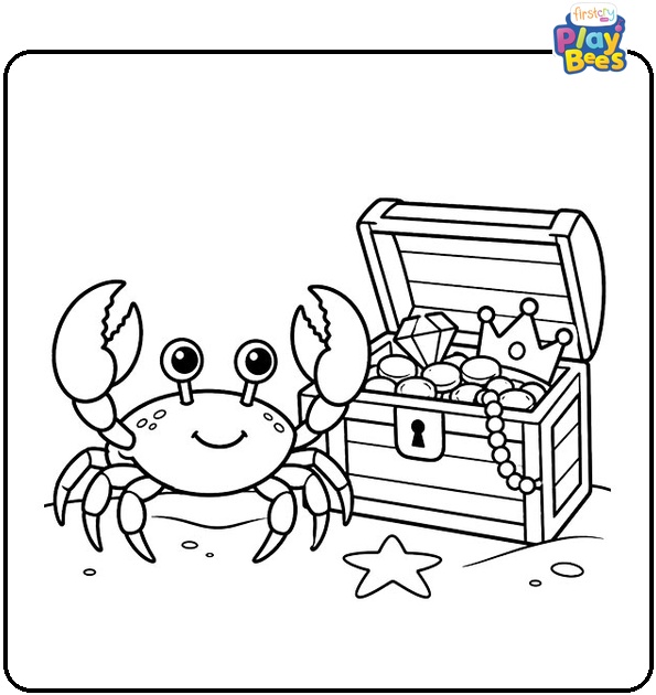 Crab and Treasure Chest Coloring Page