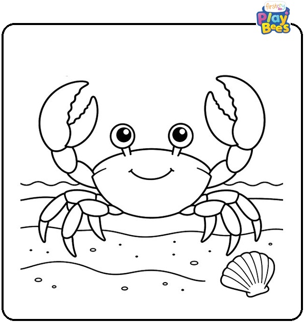 Crab at the Beach Coloring Page