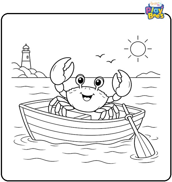 Crab in a Boat Coloring Page
