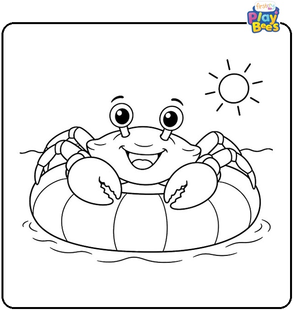 Crab on a Floatie Coloring Page