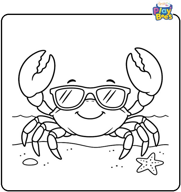 Crab with Sunglasses Coloring Page