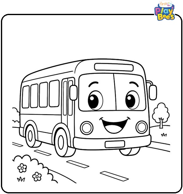 Cute Cartoon Bus Coloring Page