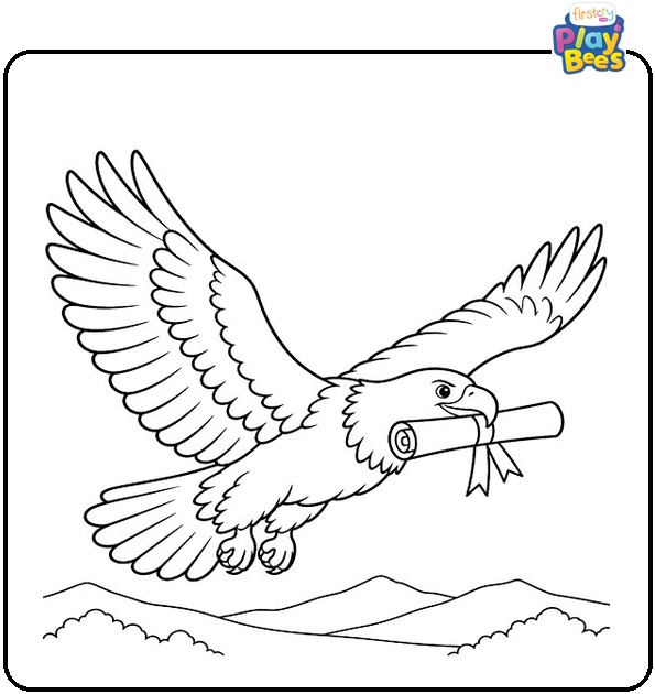 Eagle Flying with a Scroll Coloring Page