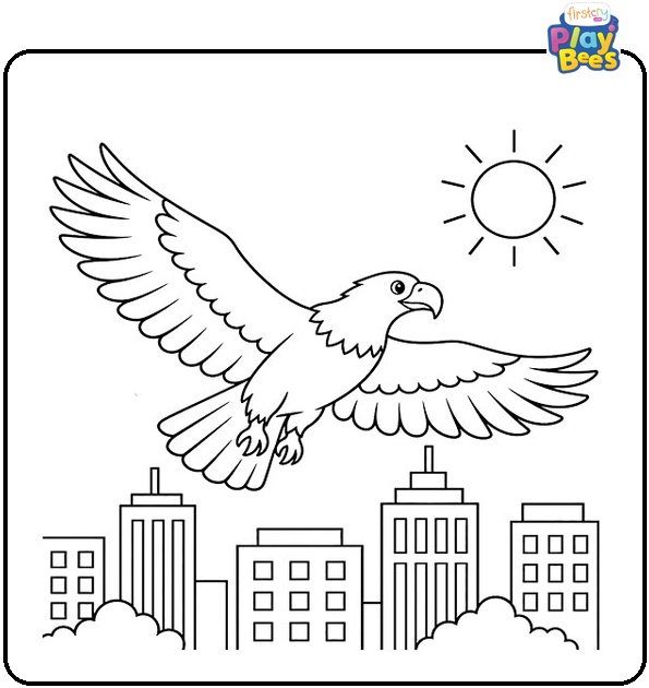 Eagle Over City Coloring Page