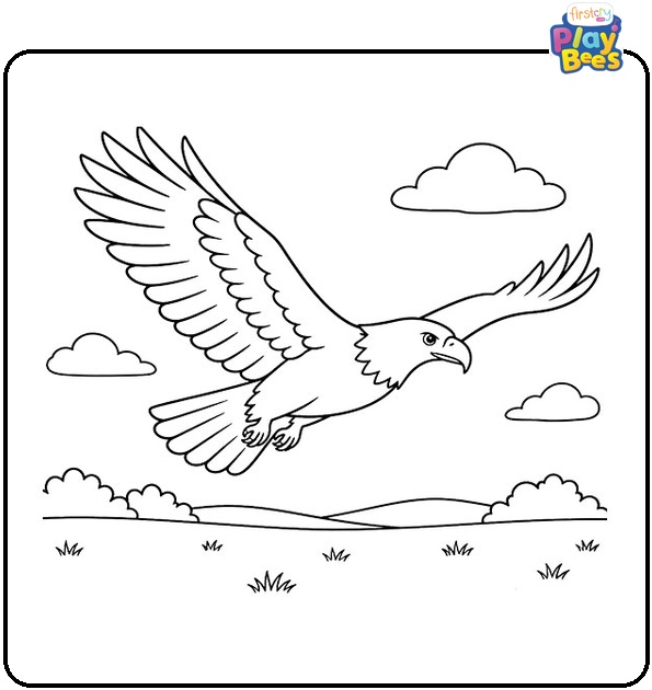 Eagle Over Field Coloring Page