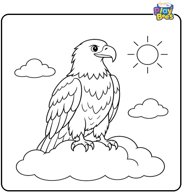Eagle Sitting on a Cloud Coloring Page