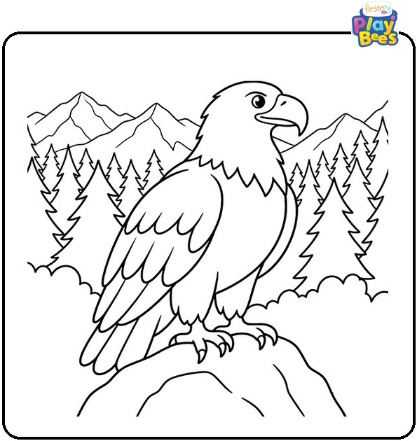 Eagle in the Forest Coloring Page