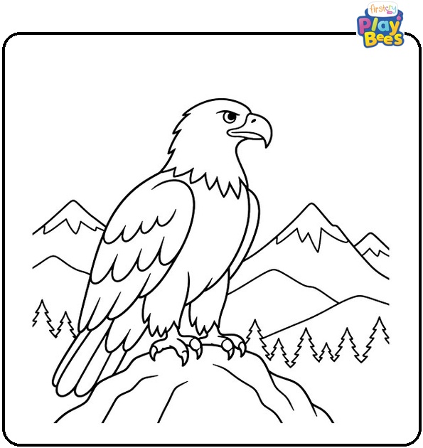 Eagle with Mountains Coloring Page