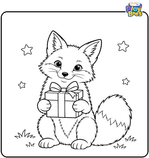 Fox Holding a Gift Coloring Page