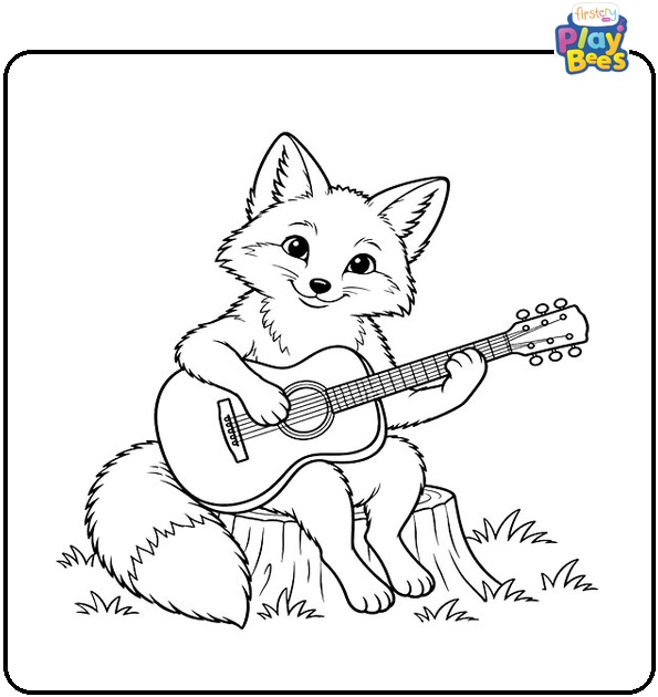 Fox Playing a Guitar Coloring Page