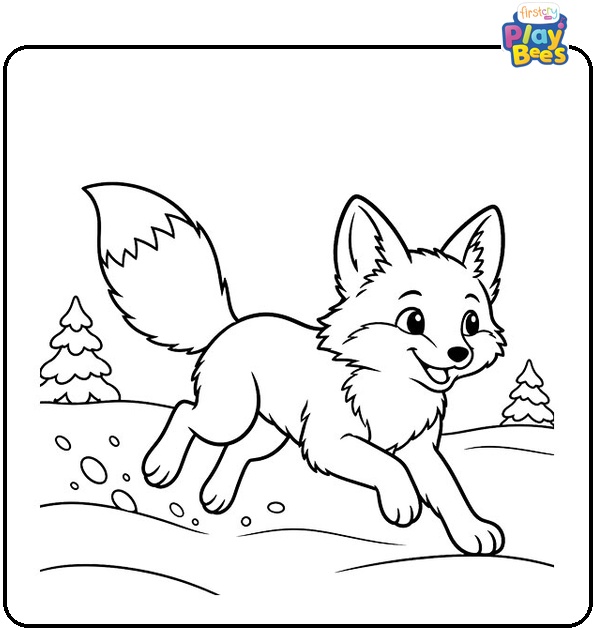 Fox Running in the Snow Coloring Page