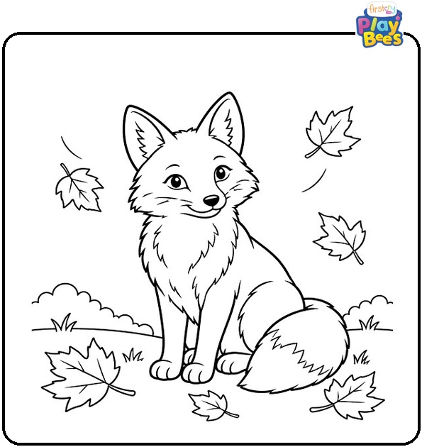 Fox and Autumn Leaves Coloring Page