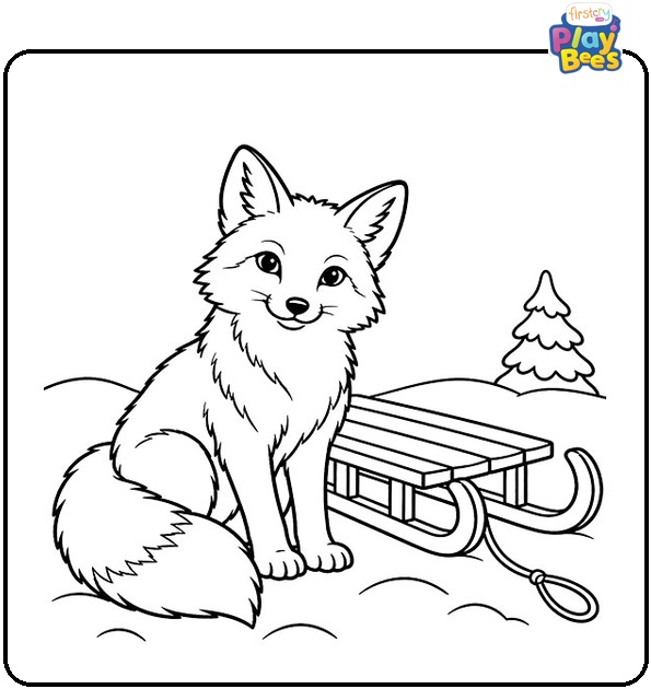Fox and a Sled Coloring Page