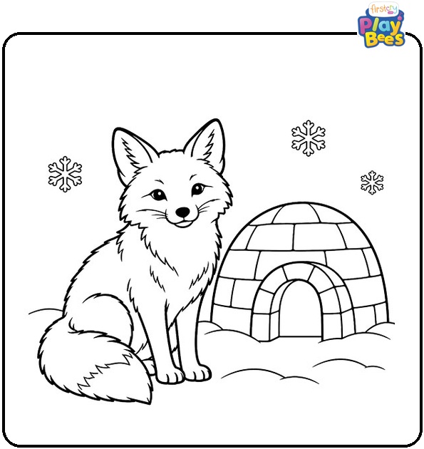 Fox and an Igloo Coloring Page