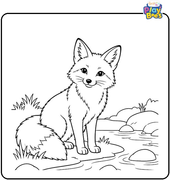 Fox by the Stream Coloring Page