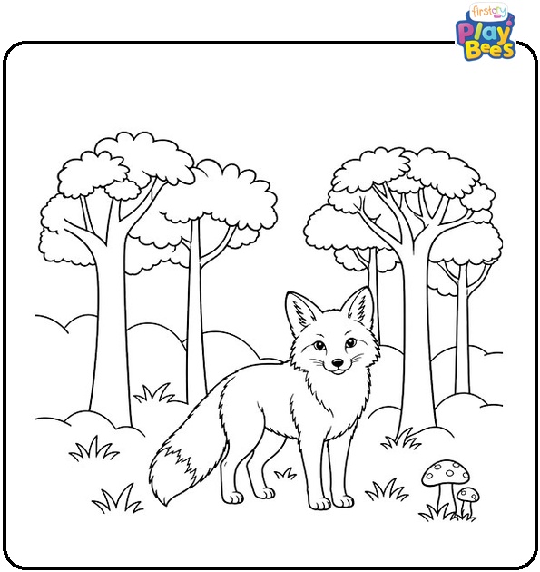 Fox in Forest Coloring Page