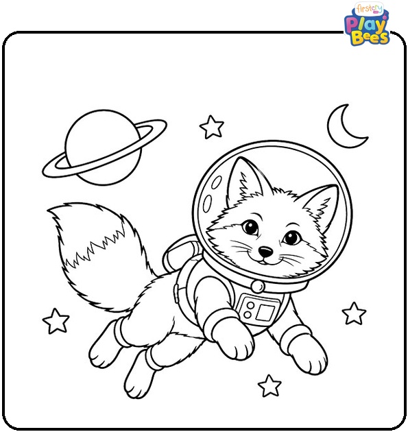 Fox in Outer Space Coloring Page