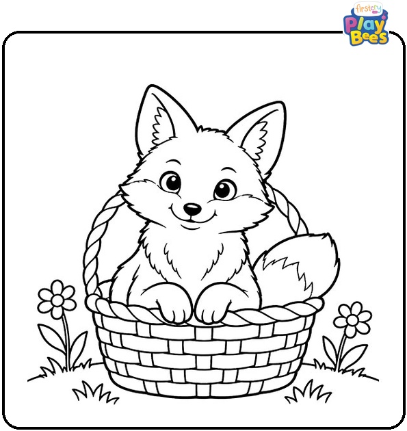 Fox in a Basket Coloring Page