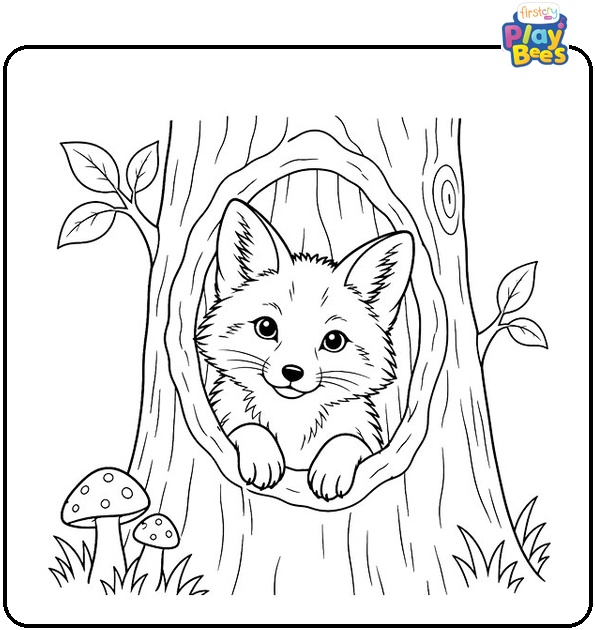 Fox in a Tree Hole Coloring Page