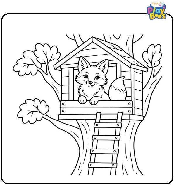 Fox in a Treehouse Coloring Page