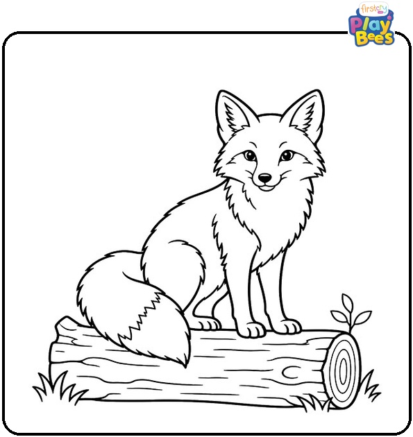 Fox on a Log Coloring Page