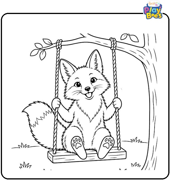 Fox on a Swing Coloring Page