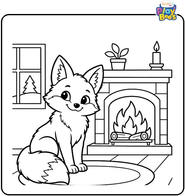 Fox with a Fireplace Coloring Page